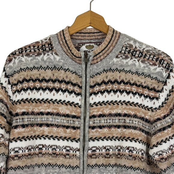 Tiara International Knit Full ZIp Cardigan Sweater Sz Large Fair Isle Neutral - Picture 2 of 10